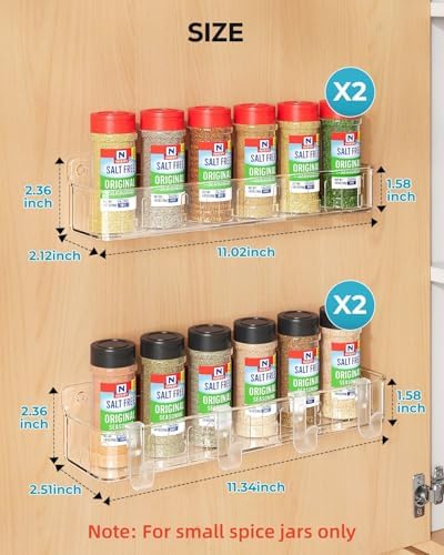 Nieifi Spice Rack Wall Mount, 4 Pack Clear, 2" Depth, Screw/Adhesive