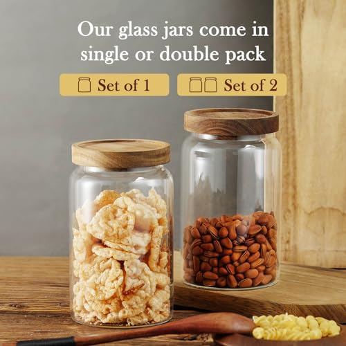 Labina Glass Jar with Wood Lid, Airtight Kitchen Storage Canister