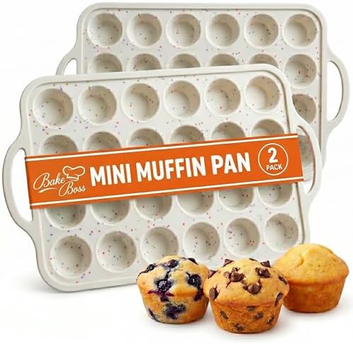 Silicone Mini Muffin Pan, 24 Cup 2 Pack with Metal Reinforced Frame