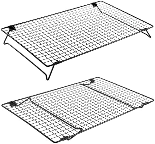 Cooling Racks for Cooking and Baking, 2 Pcs Stackable Cooling Rack for Baking, 16.93 x 11.06 Inch Carbon Steel Wire Rack with Folding Legs, Cookie Cooling Racks Baking Cooking Cooling Roasting