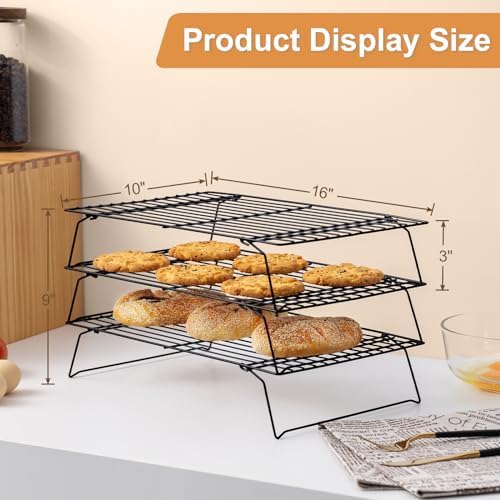 Briout Cooling Rack for Cooking Baking 3 Tiers, 16" x 10" Wire Rack, Black