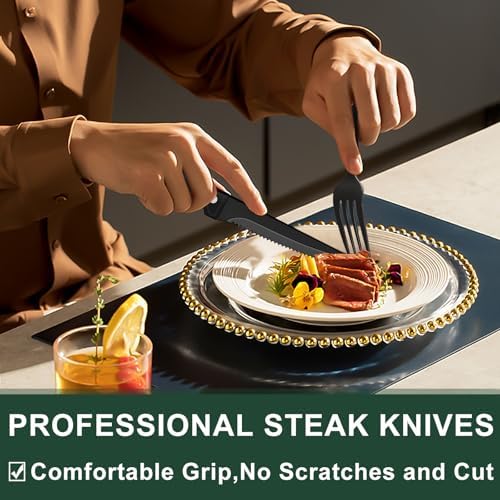 49-Piece Black Silverware Set with Organizer, Food-Grade Stainless Steel Black Flatware for 8, Cutlery Utensil Sets with Steak Knives, Rust-proof, Mirror Polished, Dishwasher Safe, Roman Column