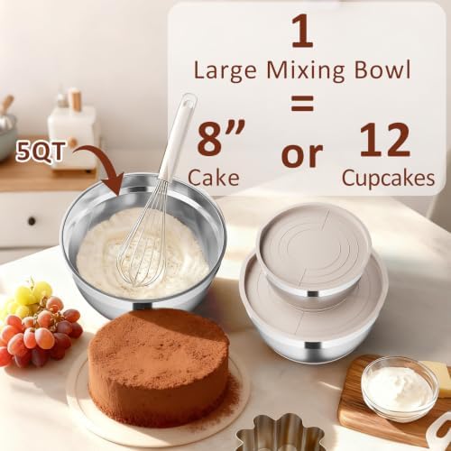 9 Pack Mixing Bowls with Airtight Lids & Grater Attachments, Khaki