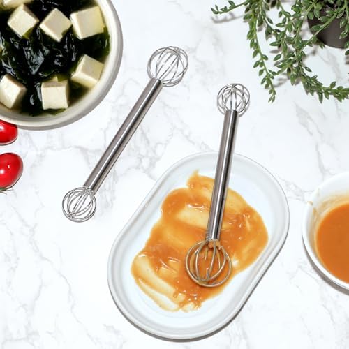 Stainless Steel Measuring Whisk, Double-Ended Whisk with 15ml & 30ml for Precise Mixing, Miso, Sauces & Batter, 2 Pack