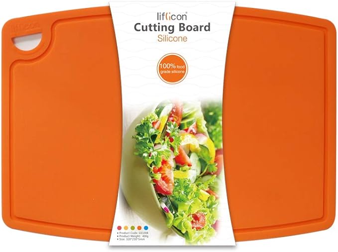 Liflicon Extra Large Thick Silicone Cutting Boards for Kitchen 14.6'' x 10.43'' Flexible Cutting Chopping Boards/Mats Non-slip Deep Drip Juice Groove, Dishwasher Safe-Orange