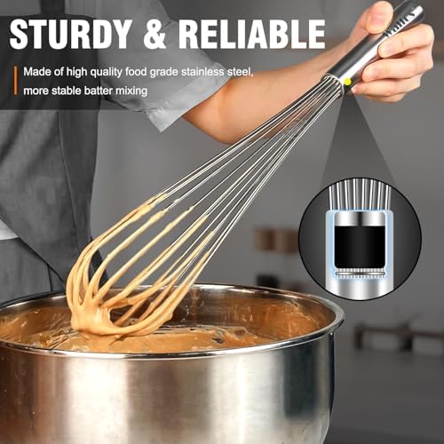 Walfos Whisks Large Whisk Set of 2, Heavy Duty Stainless Steel Wire Whisk Ideal For Beating Eggs, Mixing Batter & Blending Sauces.（13in+17in)