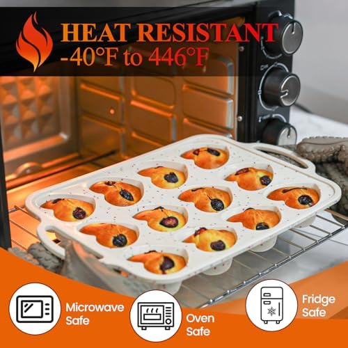 Heart Shaped Muffin Pan, Silicone Heart Mold with Metal Reinforced Frame