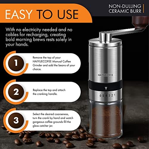 Manual Coffee Grinder with 6 Adjustable Coarseness Settings, Hand Crank Coffee Mill with Ceramic Burr for Espresso Beans, French Press, Pour Over, Drip Coffee – Rustproof, Non-Dulling