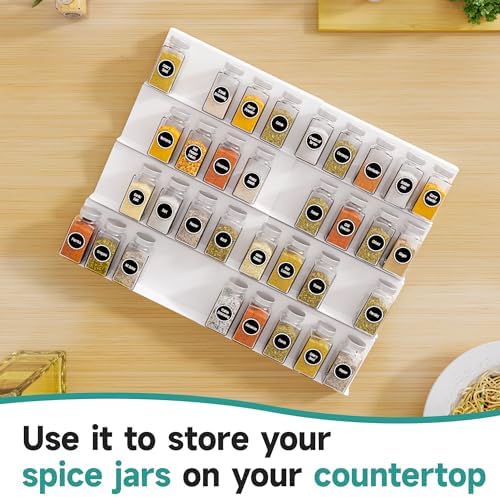 MIUKAA White Spice Drawer Organizer, 4 Tier - 8 Pack Seasoning Organizer for Drawer, Expandable From 13" to 26" Kitchen Drawer Spice Rack (Jars not Included)