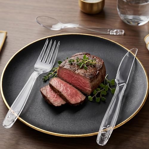 SACATR 200 Count Clear Plastic Silverware Heavy Duty -Forks, Spoons,Knives