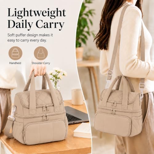 Lunch Bag for Women Large Insulated Lunch Box Double Deck Puffer Lunch Tote