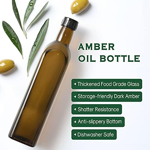 AOZITA 17oz Glass Olive Oil Dispenser - Oil and Vinegar Cruet Bottle with Stainless Steel Pourers - Funnel For Easy Refill - Olive Carafe Decanter for Kitchen
