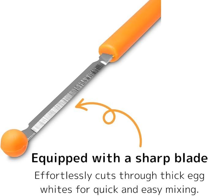 Seki Japan Egg Mix Stick, Egg Yolk and White Strring Stainless Steel Blade, Chalaza Removal Parts, with Safety Cover Orange
