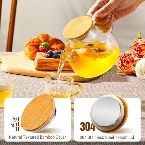 PARACITY Glass Teapot Stovetop 20 OZ/600ml, Borosilicate Clear Tea Kettle with Bamboo Lid, Glass Tea pot with Removable Filter Spout, Teapot Blooming and Loose Leaf Tea Maker Tea Brewer for Camping