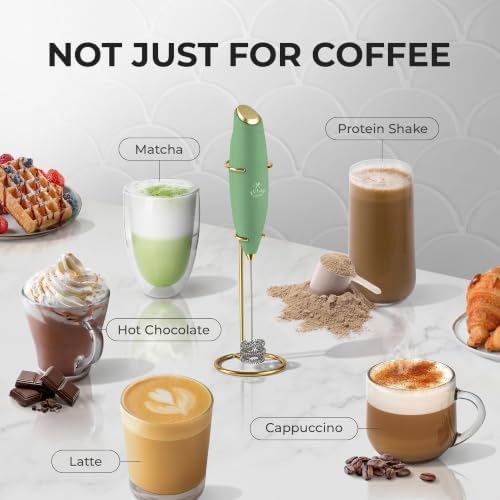 Zulay Kitchen Powerful Milk Frother Wand With Duracell Batteries - Ultra Fast Handheld Drink Mixer - Electric Whisk Foam Maker for Coffee, Lattes, Cappuccino & Matcha - Triple Whisk - Olive Gold