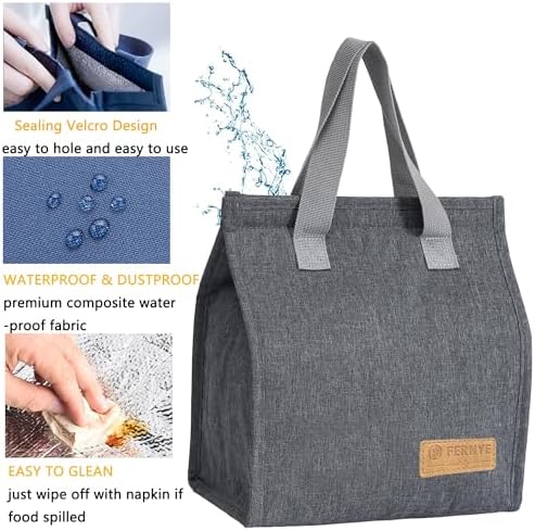 Lunch Bag for Women/Men,Waterproof Reusable Portable Lunch Tote,Lunch Box Bag.Thermal Cooler Bag Ideal for Work/Party/l/Travel/Picnic (Light Gray)