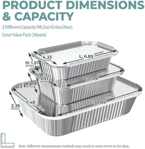 60 Pack Disposable Aluminum Pans with Lids, 10x7.5 and 7.3x5.3 Square 6.9x4.3 Square Combo Set, Disposable Baking and Cake Pan