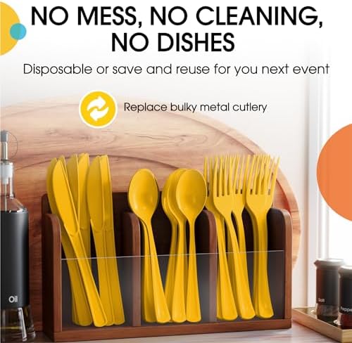 Party Solids Yellow Plastic Silverware 150 Pcs Yellow Cutlery Set