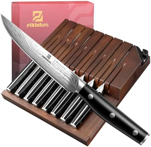 Piklohas Steak Knives Set of 8 with Drawer Organizer Built-in Sharpener