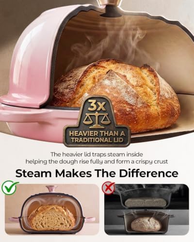 5QT Enameled Cast Iron Sourdough Bread Oven for Homemade, Pink