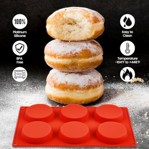 CAKETIME Muffin Top Pan, Silicone Egg Molds for Breakfast Sandwiches 3 Inch Round Egg Baking Pan for Oven English muffins, Whoopie Pies, Corn Bread, bites, Tarts 2 Pack Red