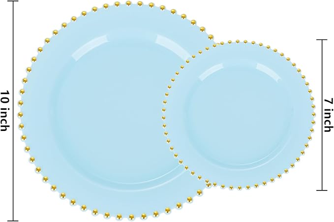 EI 60pcs Blue Plastic Plates,Dispoable Heavy Duty Plastic Plates with Gold Rim,Baby Blue 10" Dinner & 7" Dessert Plate,Fancy Elegant Plate for Party,Birthday,Afternoon Tea