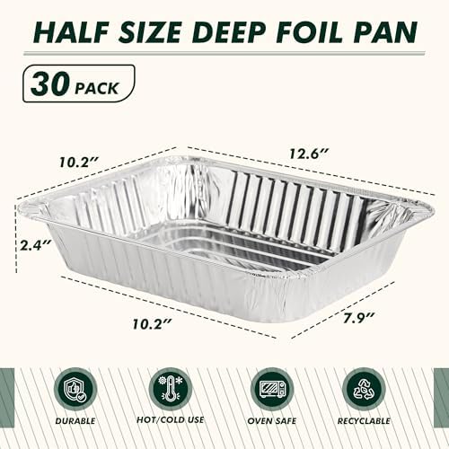 9x13 Aluminum Foil Pans 30 Pack, Disposable Half Size Deep Steam Foil Pans for Cooking, Roasting Turkey, Baking, Meal Prep, Parties & Food Prepping - Thanksgiving, Christmas, Parties, Catering