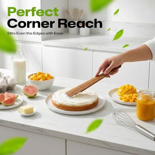 AIUHI 12 Inch Wooden Spatula for Cooking, Non-Stick Safe Teak Spatula Turner, Wooden Egg Flipper & Scraper, Essential Wooden Cooking Utensils for Kitchen