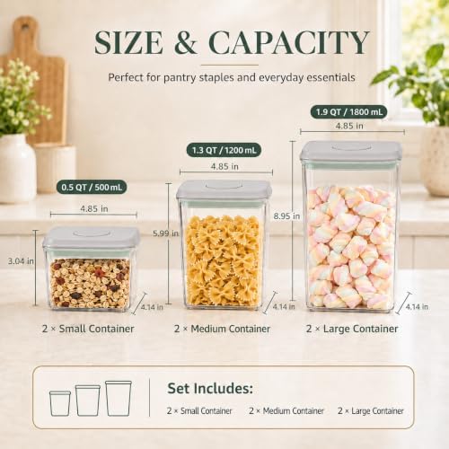 6-Piece Airtight Food Storage Containers, Clear Stackable Pop Lid