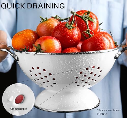 Reston Lloyd, 3 Quart Powder Coated Steel Kitchen Strainer Basket for draining Pasta, Vegetable and Fruit, Chrome Handles and Wide Stable Base, Orange