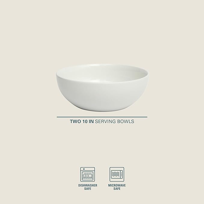 Gibson Home Great Essentials White Serving Bowls 2 Pack 100 OZ 10" Large Deep Ceramic Salad Bowl Set for Kitchen - Porcelain - Dishwasher and Microwave Safe