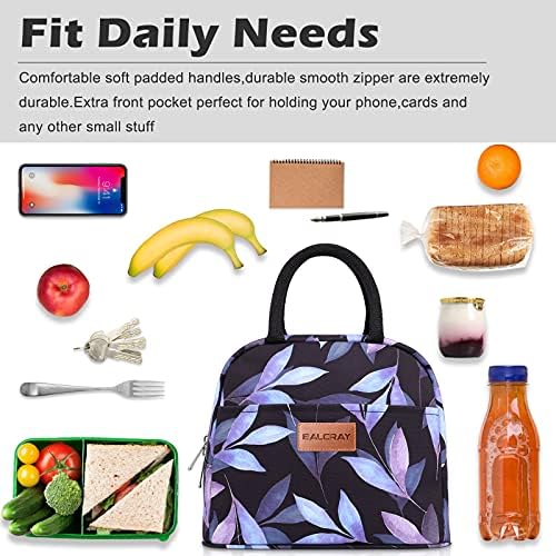 BALORAY Lunch Bag for Women Men Adult Lunch Box (Blue Leaves), M