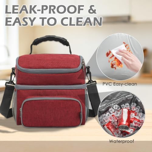 FlowFly Double Layer Cooler Insulated Lunch Bag Adult Lunch Box Large Tote Bag for Men, Women, With Adjustable Strap,Front Pocket and Dual Large Mesh Side Pockets