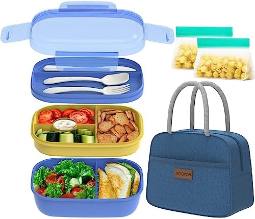 JBGOYON Leakproof Bento Box & Insulated Lunch Bag Set, 4-Piece, Blue