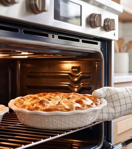 Lareina Deep Dish Pie Pan 9 Inch Ceramic, 53 oz Pie Plate with Recipe Book