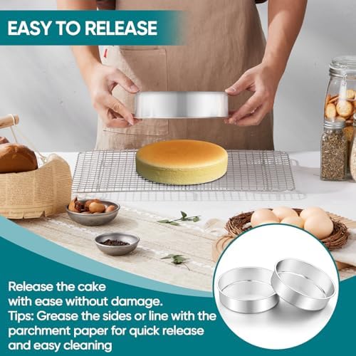TeamFar 7 Inch Cake Pan Set of 2, Stainless Steel Round Cake Baking Pan