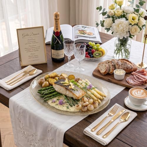 WDF 6Pack Gold Glitter Plastic Serving Trays Serving Platters for Party