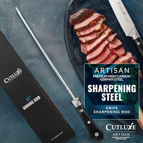 Cutluxe Honing Rod – 12" Sharpening Steel for Kitchen Knives, Carbon Steel