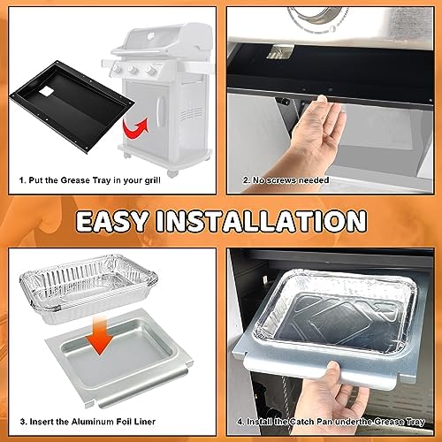 Uniflasy 69804 Grease Tray with 67047 Catch Pan for Weber Spirit 300 Series Gas Grills,Spirit E310 E320 E330 S310 S320 S330 Grills,Drip Tray with 10 Pack Aluminum Foil Liner,Replace Weber 69804 67047