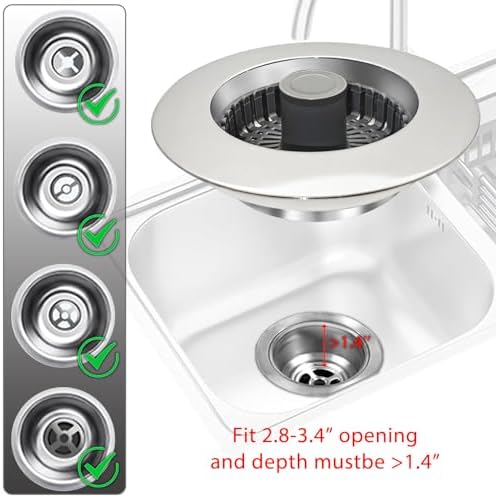 BAOLSLS 3 in 1 Kitchen Sink Stopper, Pop Up Kitchen Sink Drain Strainer