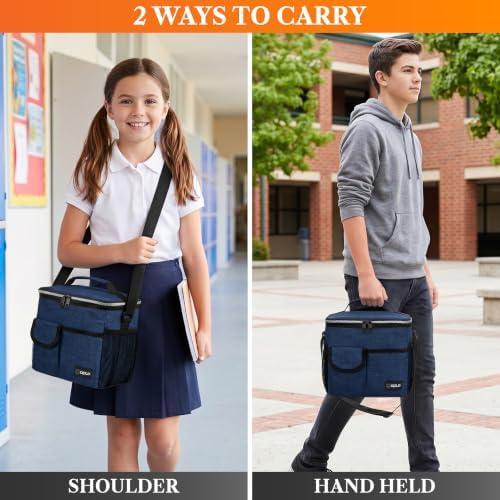 opux Insulated Lunch Box Adult, 18 Can Leakproof Cooler Bag Kid, Navy