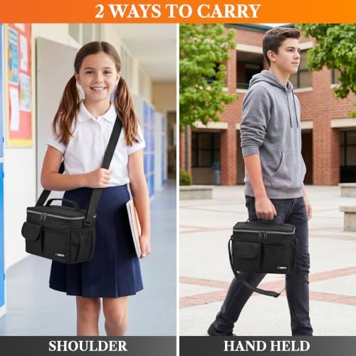 opux Insulated Lunch Box Adult, 14 Can Leakproof Cooler Bag Kids, Black
