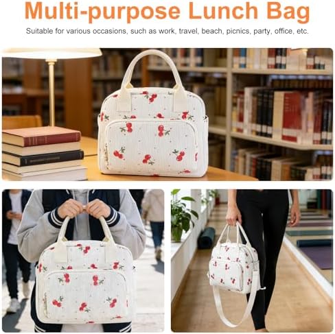 Mziart Lunch Box for Women Men, Cute Cherry Lunch Bag Large Leakproof Thermal Lunchbox Cooler Tote Bags with Adjustable Strap for Work Picnic Travel Beach