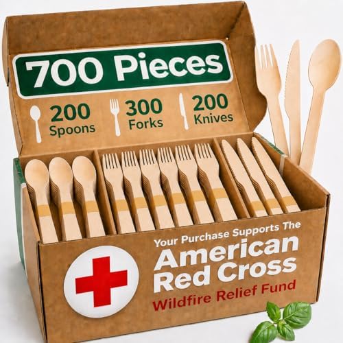 700 PCS Wooden Utensils - Disposable Utensil Set - Bulk Compostable Cutlery