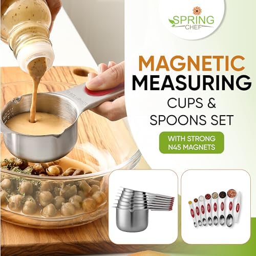 Spring Chef Magnetic Measuring Cups & Spoons Set of 15 with Levelers, Red