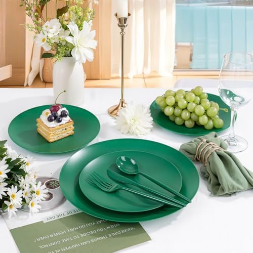 EjonirInjonir 150pcs Heavy Duty Green Disposable Plates for Camping Matte