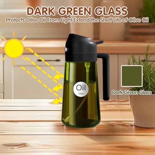 YARRAMATE 16 oz 2-in-1 Dark Glass Olive Oil Sprayer & Dispenser, BlackGreen