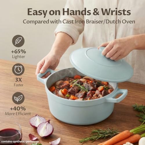 BEZIA 5.7 QT Lightweight Ceramic Nonstick Dutch Oven with Lid, Stock Pot