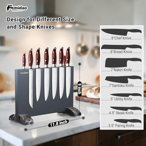 Magnetic Knife Holder Block,Black Magnetic Knife Stand for Kitchen Counter Top,Double Sided Stainless Steel Knife Storage,Strong Magnet Knife Rack