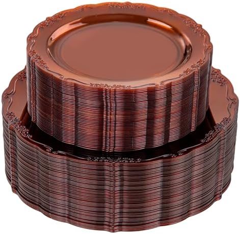 U-QE 100PCS Amber Plastic Plates - Clear Brown Plastic Plates